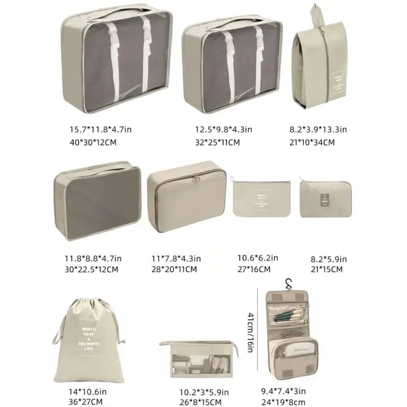 Juego de 7/8/9 piezas de bolsas de almacenamiento de viaje, artículos de tocador digitales, zapatos, bolsa organizadora de ropa, maleta, bolsa ordenada para ropa, juego de cubos de embalaje