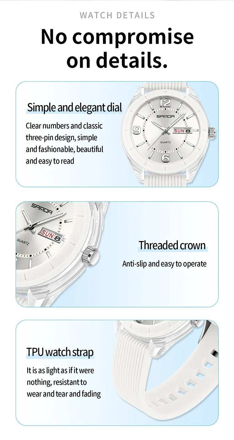 Reloj de Pulsera SANDA para Mujer, Nuevo, Moderno, Deportivo, de Cuarzo, con Fecha, Semana, Resistente al Agua, Luminoso, Elegante