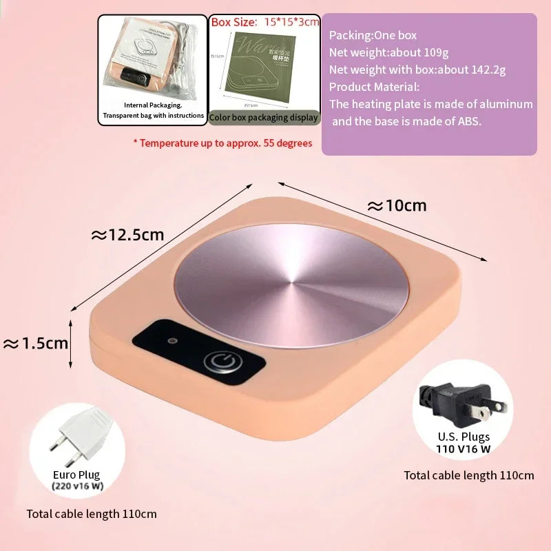 55 ℃   Posavasos Calefactor de Temperatura Constante, Calentamiento Uniforme, Compatible con Cualquier Forma de Taza, Inicio con un Clic, Apto para Café, Leche, Té, Enchufe Estadounidense