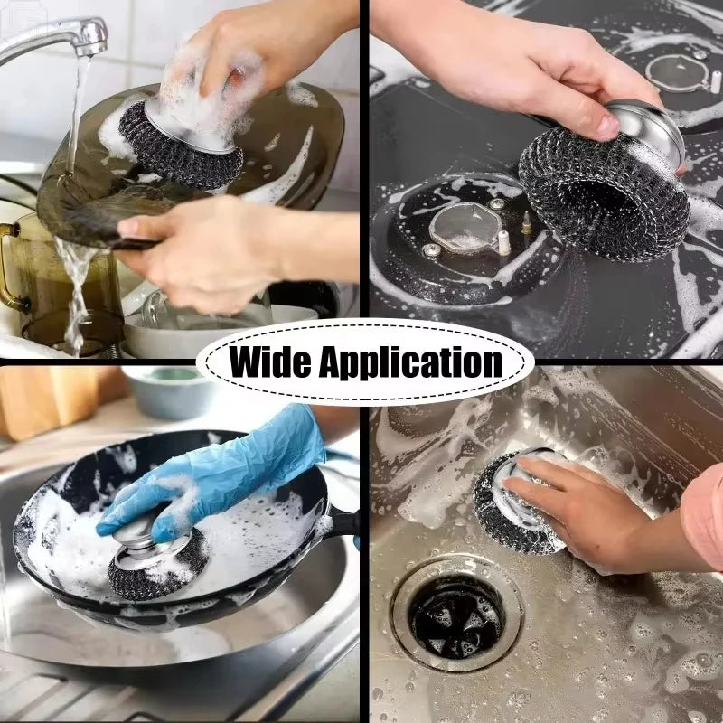 Cepillo de Acero Inoxidable con Mango y Bola Metálica Resistente para Lavar Platos, 1-10 Piezas, Limpiador y Purificador de Metal para Cocina
