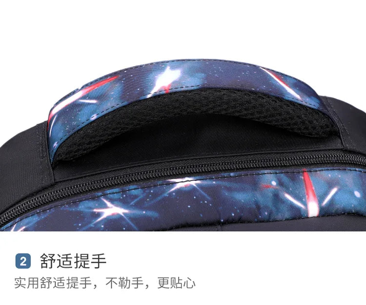 Nuevo conjunto de 3 uds de mochilas para niños, bolso escolar con patrón de cielo estrellado para estudiantes, bolso escolar impermeable con bolsa de almuerzo, estuche para lápices