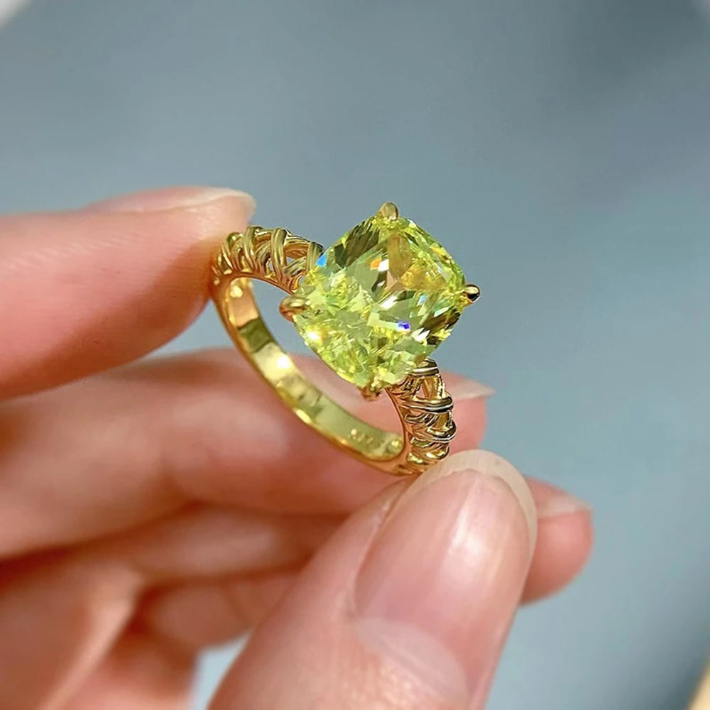 Wong Rain-Anillo de Plata de Ley 925 chapado en oro de 18K para mujer, anillo de joyería fina de boda con peridoto de 9x11MM, venta al por mayor
