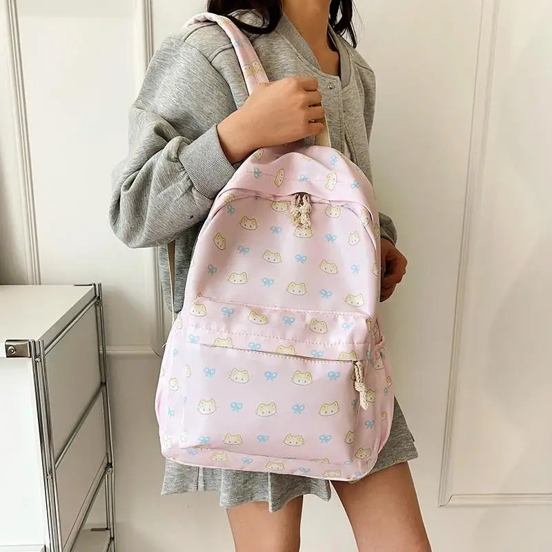 Mochila con estampado de gato de dibujos animados, mochila escolar para estudiantes de gran capacidad, bolso femenino delicado a la moda, bolsas de viaje portátiles, regalos