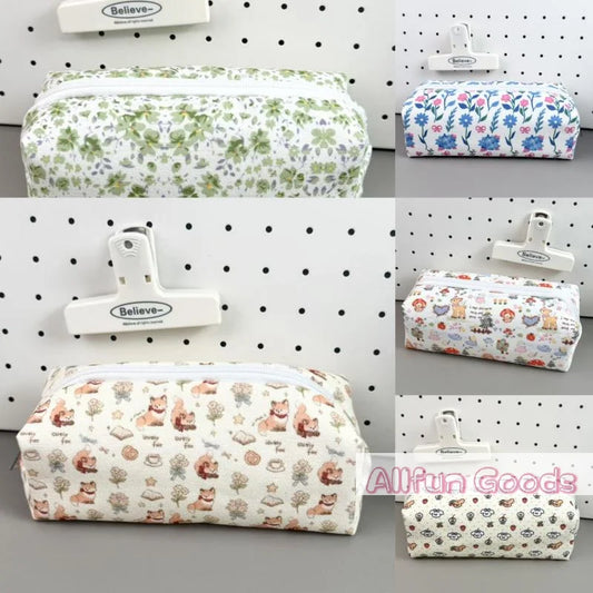 Bolsa de lona con cremallera para lápices, diseño de animales y flores, para la escuela, oficina y uso diario, suministros de papelería para estudiantes