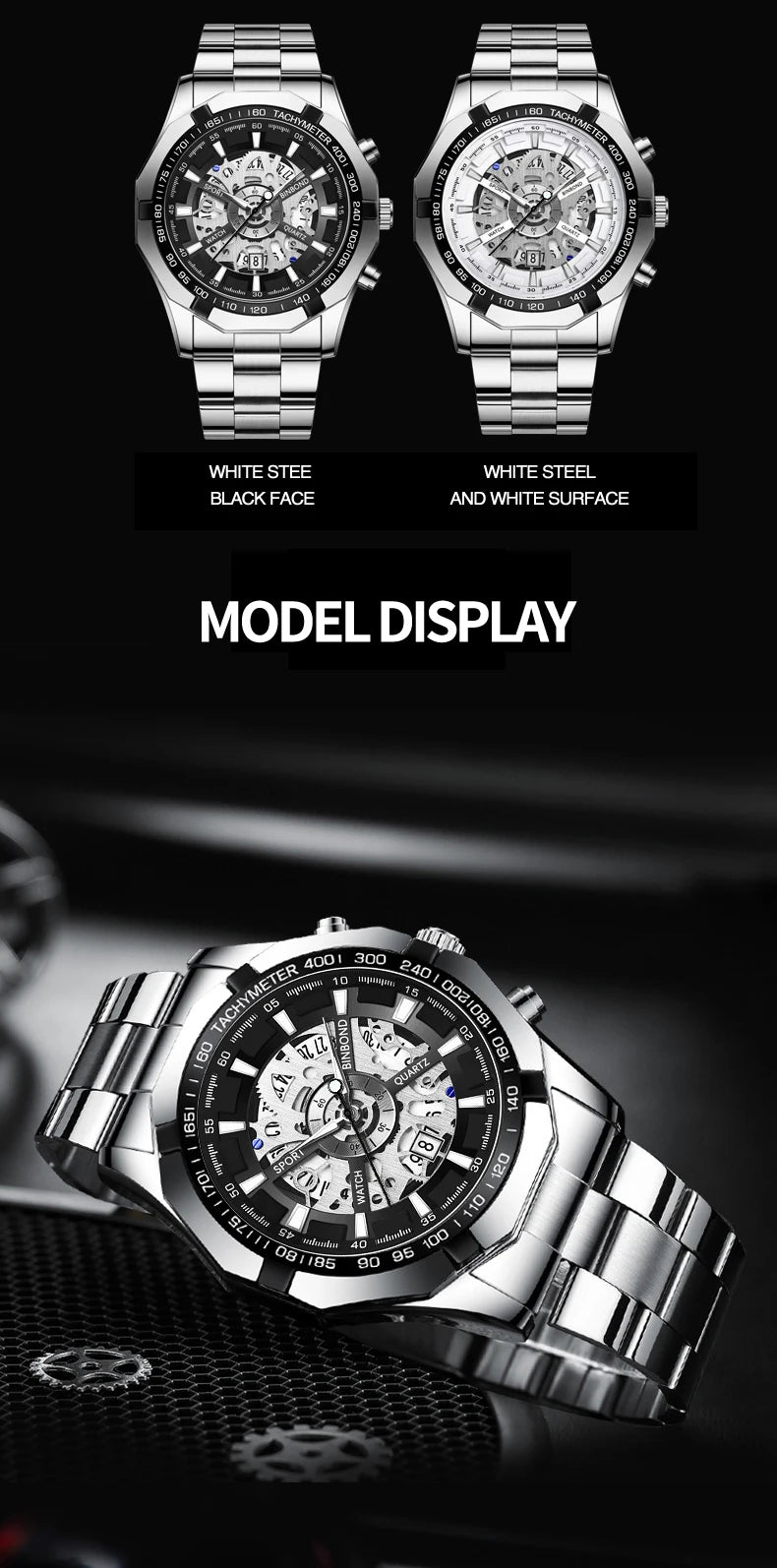 Relojes BINBONG de negocios para Hombre, Reloj de cuarzo luminoso con calendario resistente al agua para Hombre, Reloj de acero inoxidable para Hombre