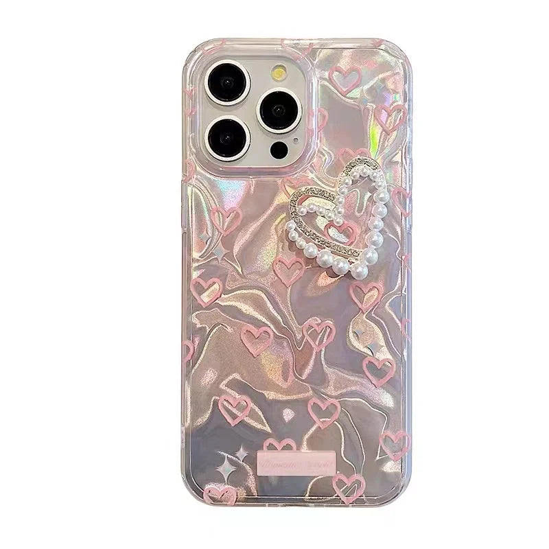 Funda de lujo 3D con perlas y corazón de amor para Realme 14 Pro Plus 14T 12 13 11 C31 C33 C21 C20 C11 C67 4G 5G 8 7 Pro C2