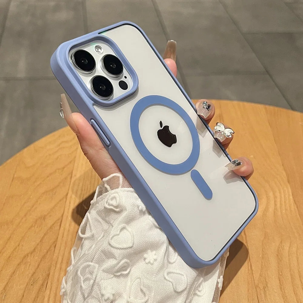 Funda de teléfono con carga magnética de titanio Natural mate para iPhone 16 15 14 13 12 11 Pro Max Plus Mini magsafe cubierta dura a prueba de golpes