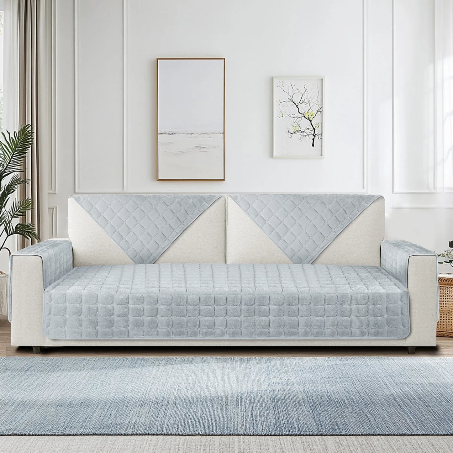 Fundas de sofá suaves y cálidas, fundas de cojines lavables, antideslizantes, fácil instalación para fundas de sofá seccionales en forma de L, protección de muebles