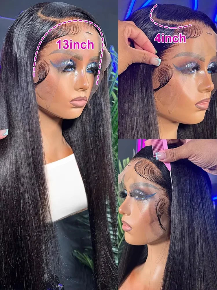 40 46 pulgadas 13x4 13x6 HD pelucas delanteras de encaje recto de hueso transparente pelucas de cabello humano brasileño de 220 de densidad para mujeres