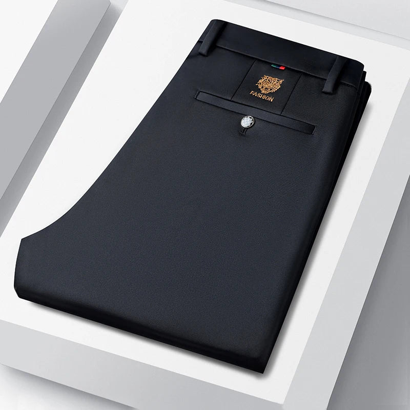 Pantalones de Traje Delgados de Verano para Hombre, Estilo Holgado y Recto, de Cintura Alta, Formales, para Trabajo, Talla Grande 40