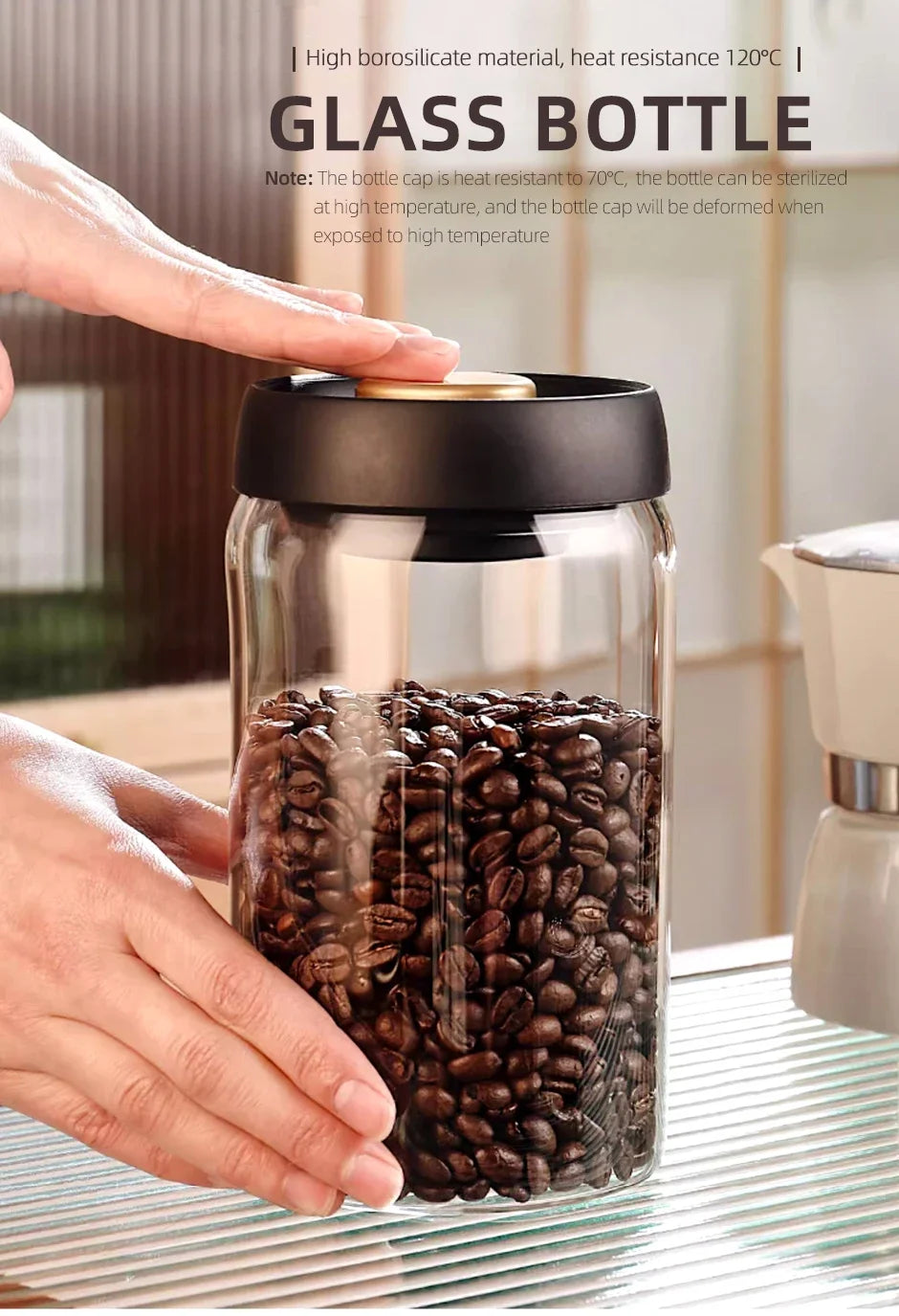 Frasco de Vidrio Hermético al Vacío para Almacenamiento de Granos de Café, Alimentos, Té, Frasco de Almacenamiento de Alimentos Frescos, Accesorios de Cocina