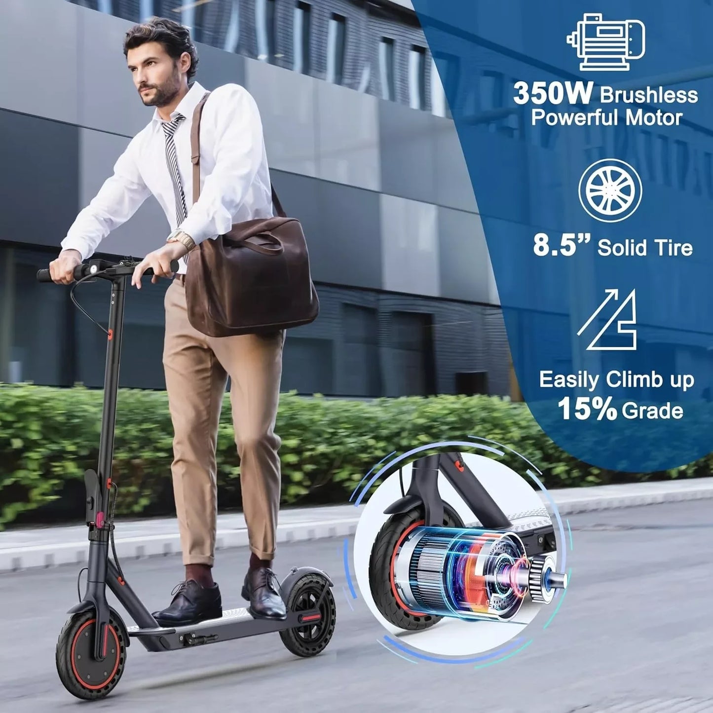 Patinete eléctrico AOVOPRO LADPED LP60, 350W, 19mph, velocidad máxima, neumático de 8,5 pulgadas, patinete eléctrico plegable, rango máximo de 16 millas para adultos
