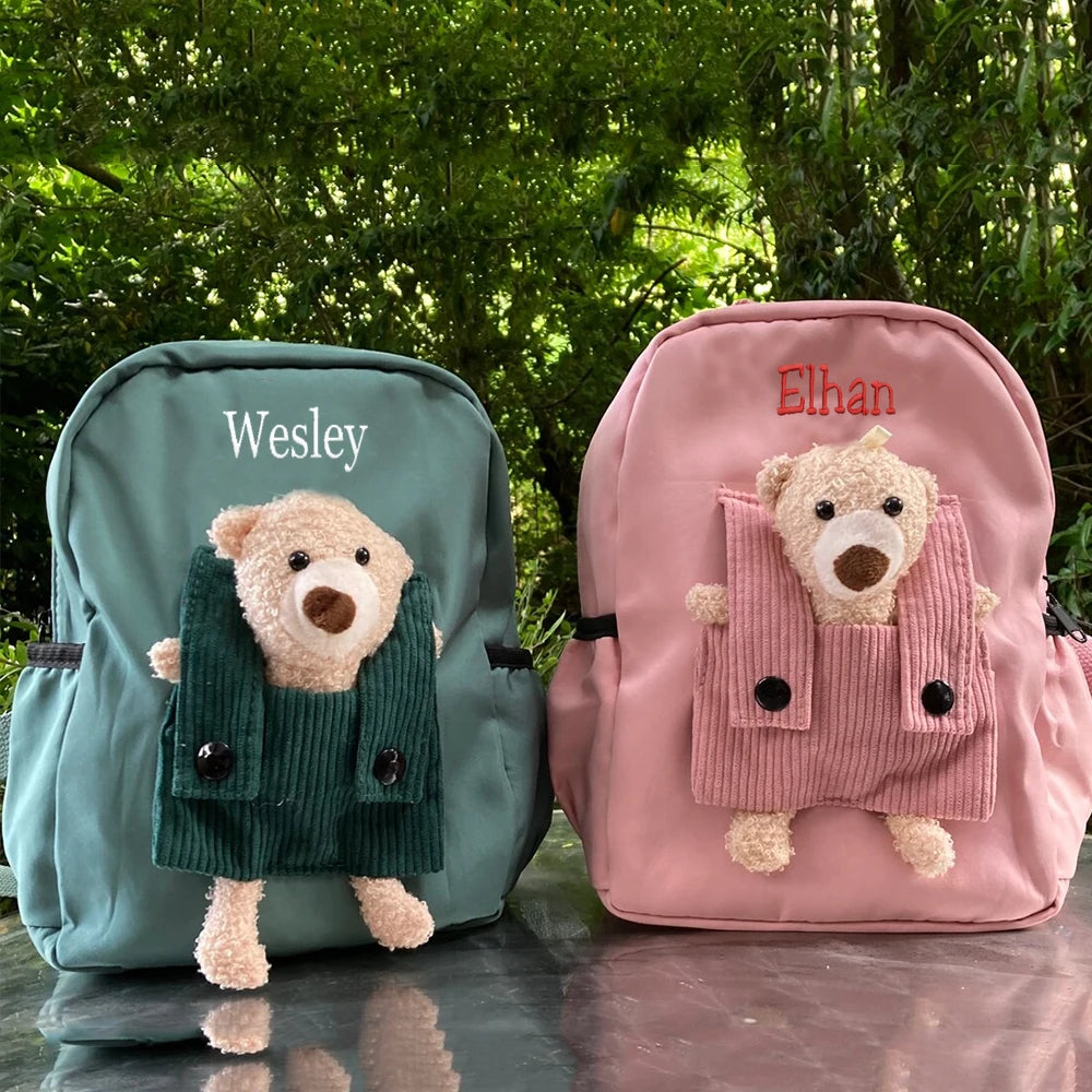 Mochila con nombre personalizado para niños, mochila bordada con dibujos animados para bebé, bolsa de libros para jardín de infantes, mochilas para salir, novedad