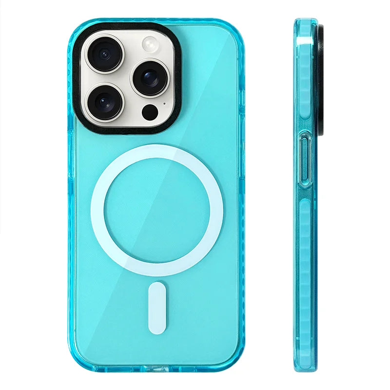 Funda Transparente de Silicona Suave con Carga Inalámbrica MagSafe en Colores Neón para iPhone 17, 17 Pro Max, 15, 16 Pro, 13, 14, 12