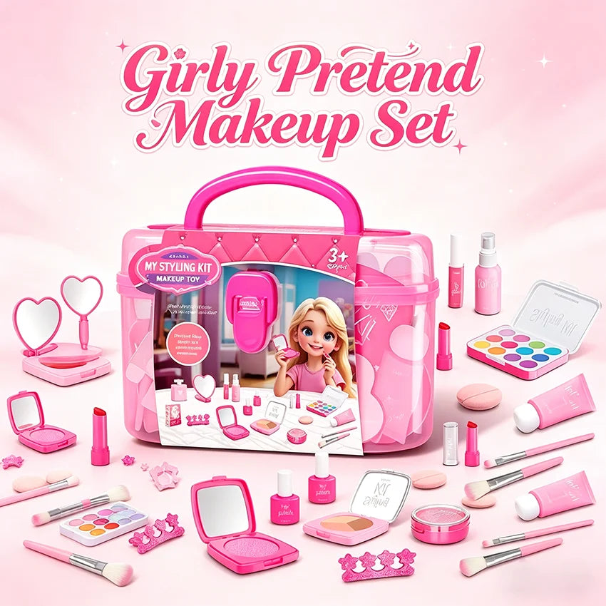 Set de Maquillaje de Juguete para Niñas: Manicura Falsa, Color de Labios, Sombra de Ojos, Cosméticos y Juguetes con Temática de Princesa (No se pueden lavar)