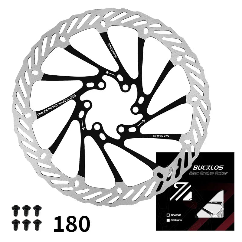 BUCKLOS-Rotor de freno de disco hidráulico ultraligero para bicicleta de montaña, disco de freno de bicicleta de carreras de carretera de montaña de 160/180/203mm con 6 pernos gratis