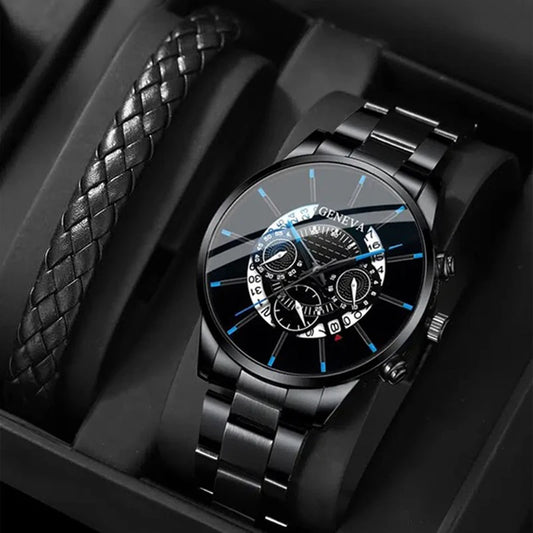 Relojes de acero inoxidable para hombre, reloj de pulsera de cuarzo de lujo, con calendario, de negocios, informal, de cuero, a la moda