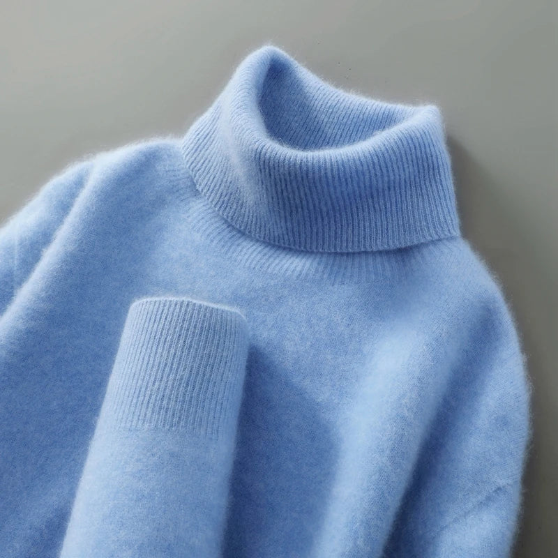 Suéter de cuello alto de lana 100% con jersey para hombre, otoño e invierno, cálido y de manga larga, superventas, nuevo suéter básico de punto
