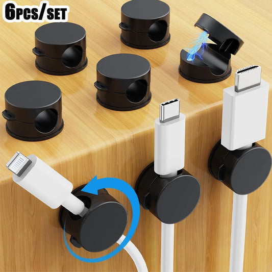 6 Clips Magnéticos para Cables, Organizador de Cables Ajustable, Soporte para Cables Debajo del Escritorio, Gestión de Cables