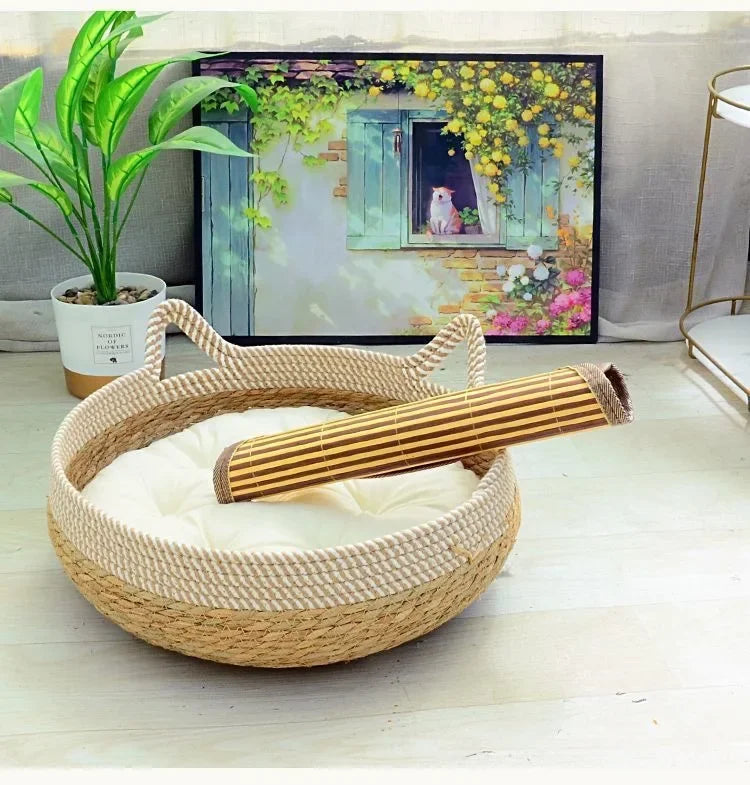 Cama de vid tejida para gatos, cama Circular para mascotas, para todo tipo de clima, cómoda para dormir, 35/40cm, suministros para mascotas