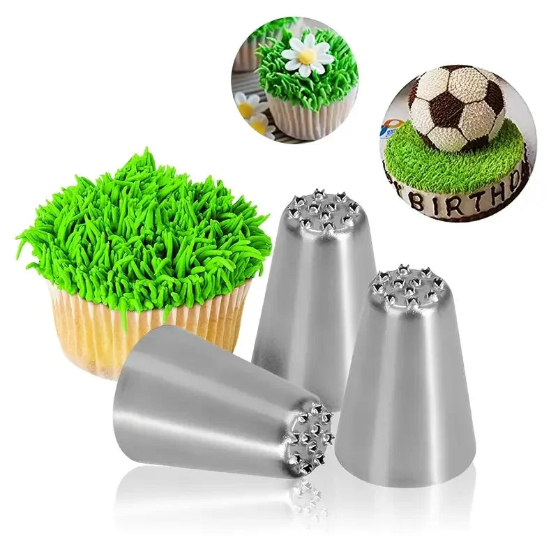 Juego de decoración de pasteles de acero inoxidable, puntas de glaseado sin costuras y boquillas para tuberías de hierba, Ideal para decoración de pasteles DIY, suministros para hornear, 3 uds.