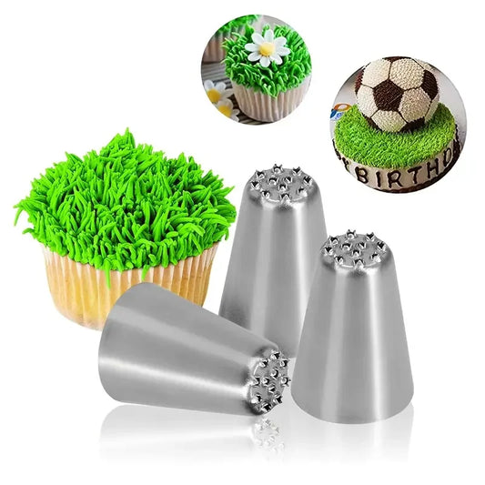 Juego de decoración de pasteles de acero inoxidable, puntas de glaseado sin costuras y boquillas para tuberías de hierba, Ideal para decoración de pasteles DIY, suministros para hornear, 3 uds.