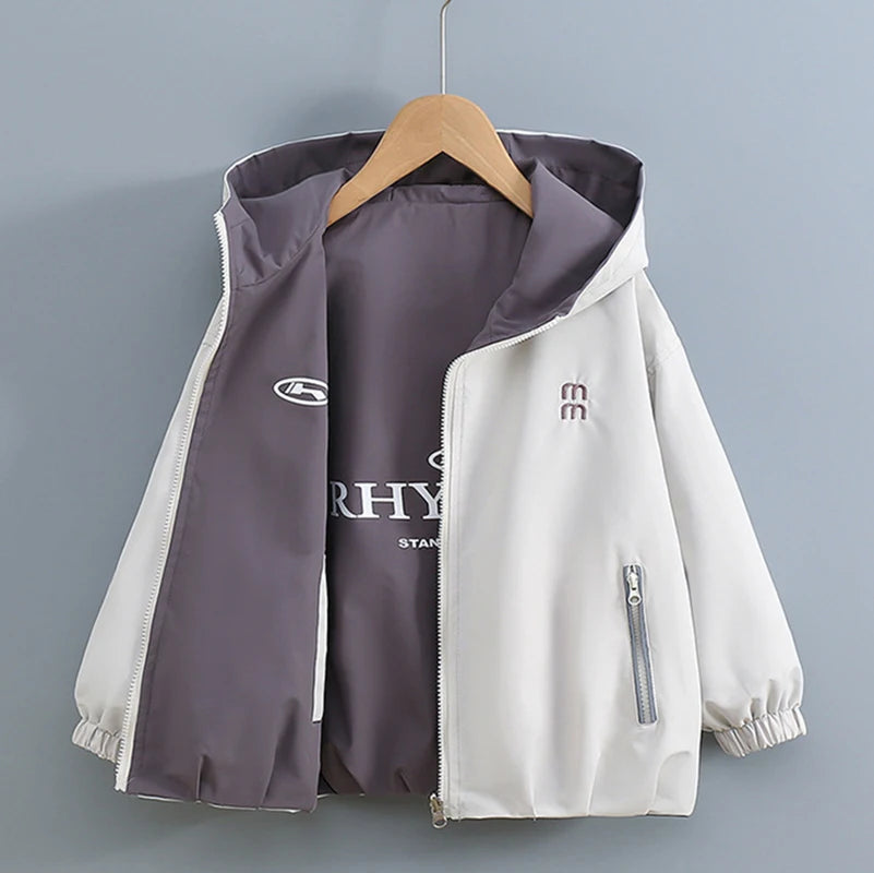Chaqueta Reversible con Capucha para Niños, Primavera-Otoño 2026, Chaqueta Casual Impermeable y Cortavientos para Adolescentes, Ropa Infantil