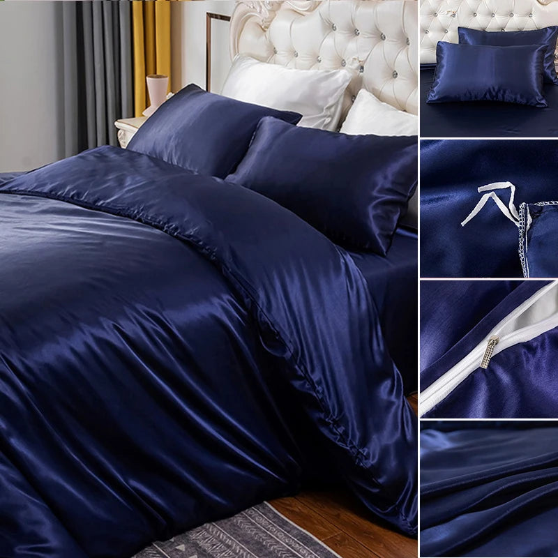 Juego de funda nórdica de cama, funda de edredón con textura suave y sedosa con bridas de esquina y cierre de cremallera, funda de almohada tipo sobre