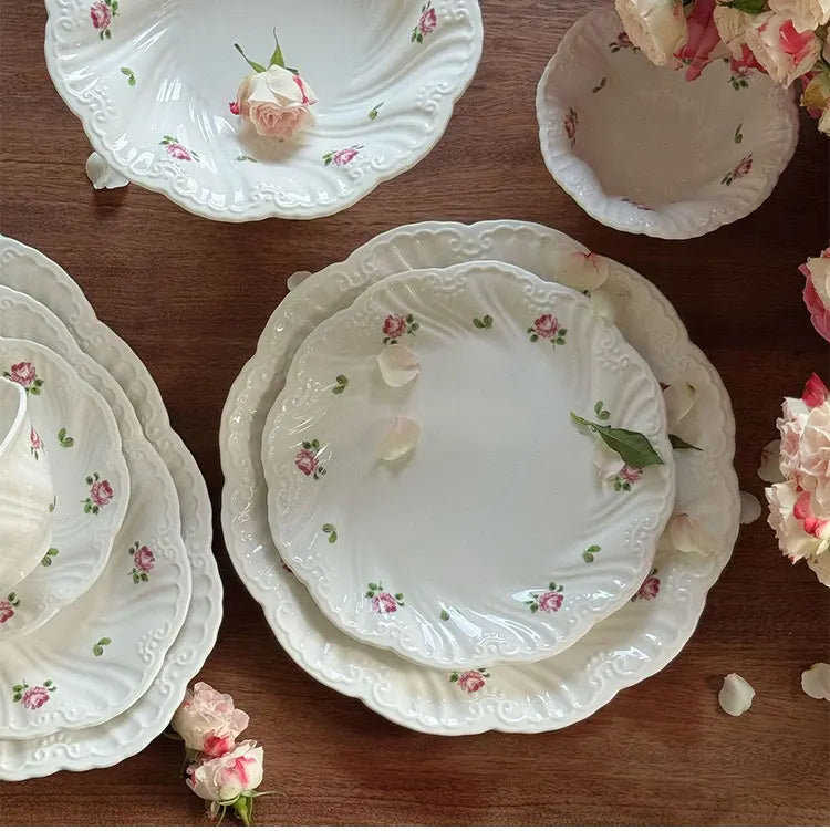 Juego de platos de cerámica, taza de café, platillo, hermoso vajilla, plato de postre de rosa Vintage, platos de cena, regalo, taza de té, suministros de cocina