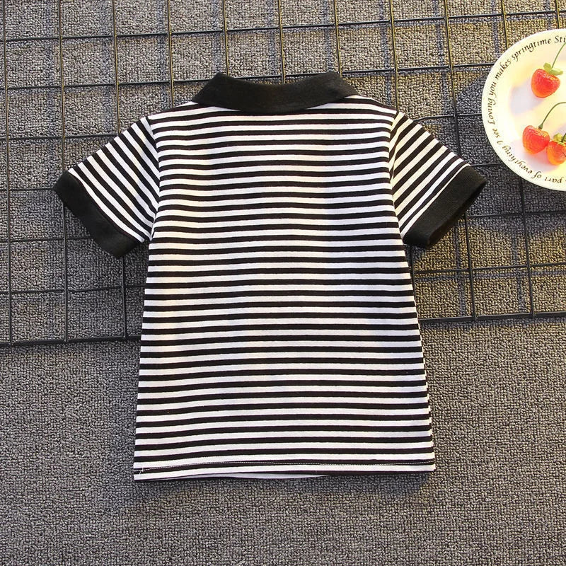 Conjuntos de rayas para niños y niñas, Tops de manga corta y pantalones cortos, 2 uds., trajes de ropa para niños, trajes informales de moda de 1 a 5 años