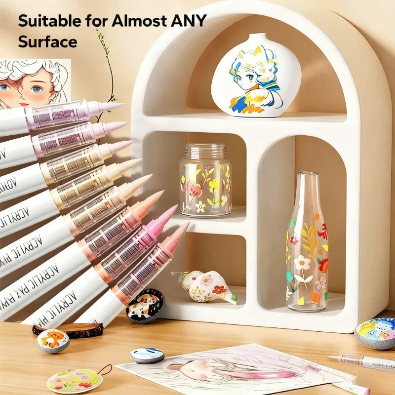 Juego de pinceles acrílicos de 9 piezas, marcadores de arte profesionales con control de tinta para pintura, dibujo y bocetos, accesorios escolares, arte