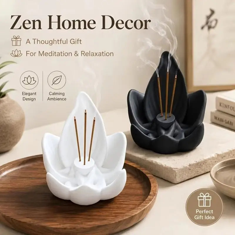 Porta incienso creativo en forma de loto, un artículo decorativo para el hogar que ayuda a regular las emociones y purificar el aire, facilitando el sueño.