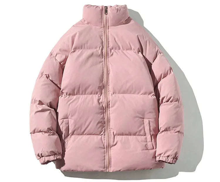 Ropa de calle Harajuku abrigo de invierno cálido para hombre Parka informal de Color sólido con cuello levantado chaqueta de invierno de gran tamaño para mujer
