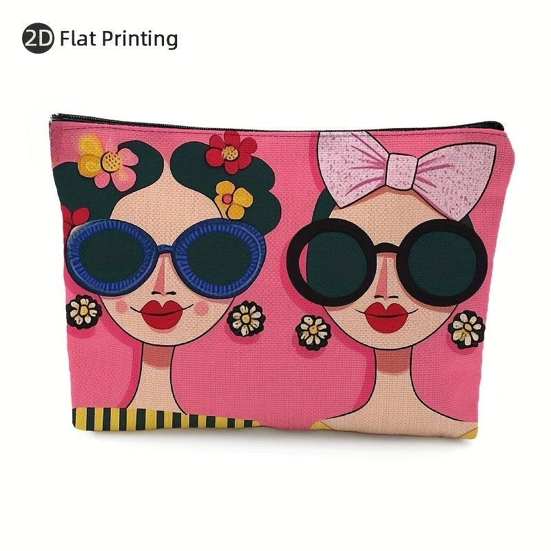 Bolsa de cosméticos para mujer: organizador de maquillaje con cremallera y diseño floral rosa para niñas, bolsa de maquillaje de poliéster duradera para viajes