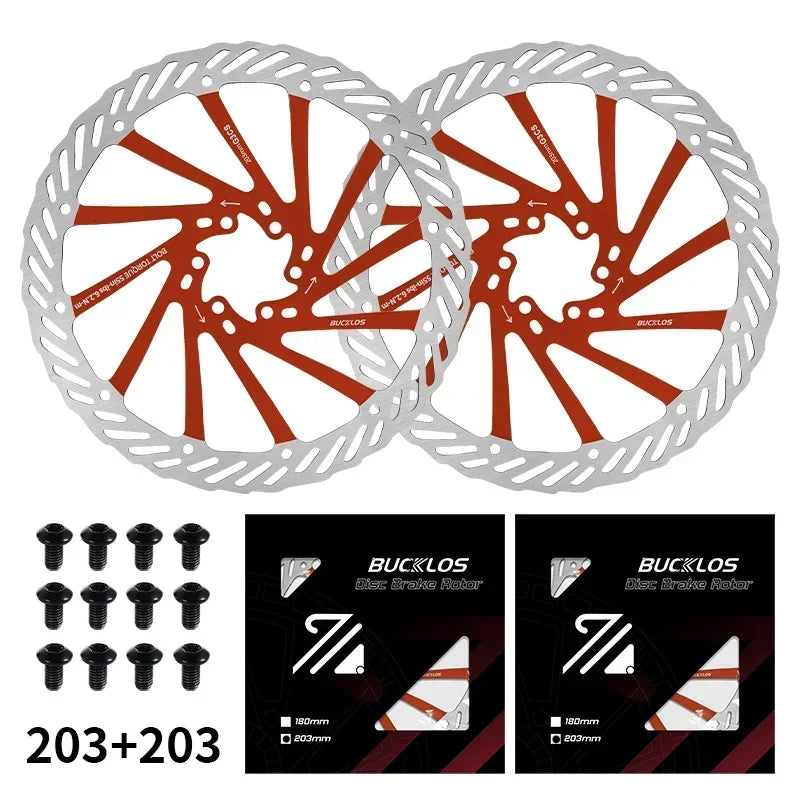 BUCKLOS-Rotor de freno de disco hidráulico ultraligero para bicicleta de montaña, disco de freno de bicicleta de carreras de carretera de montaña de 160/180/203mm con 6 pernos gratis