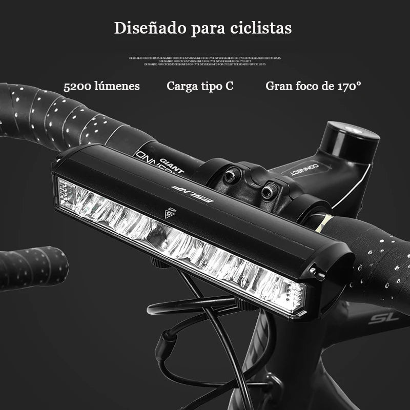 Luz delantera de bicicleta, 5200 lúmenes, 8000 mAh, resistente al agua, antorcha de conducción nocturna, carga USB, accesorios de luz para bicicleta de carretera, equipo de ciclismo