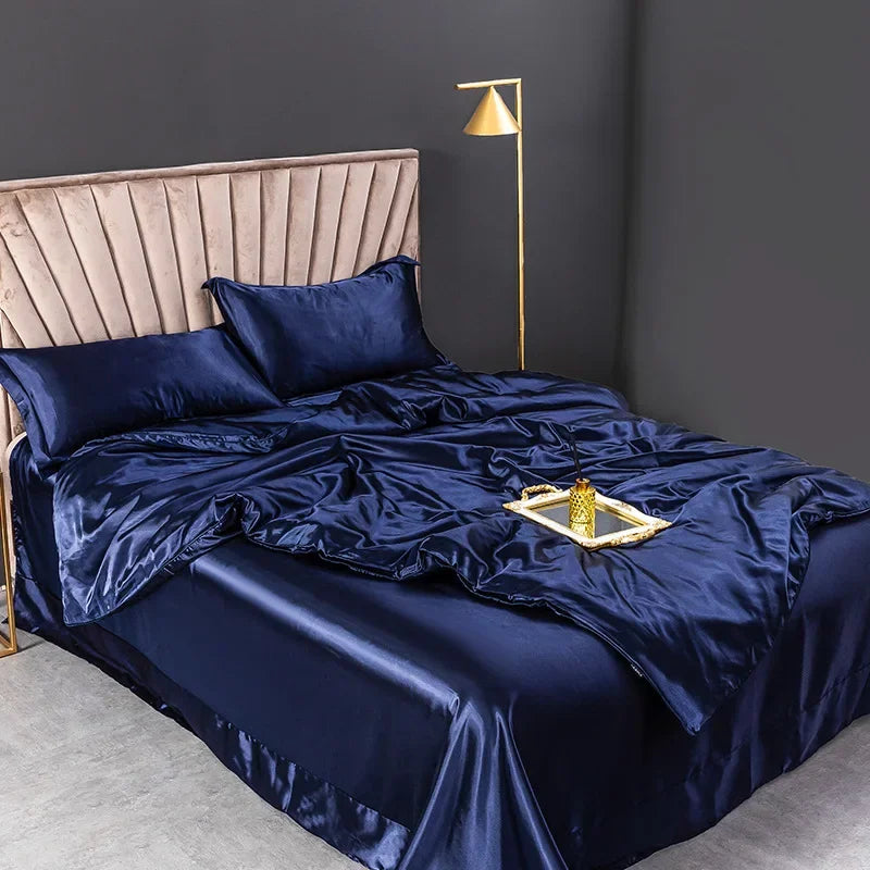 100% juegos de cama de seda pura, funda de edredón de alta gama, funda nórdica, sábanas, fundas de almohada, 4 Uds., juegos de ropa de cama de lujo Natural
