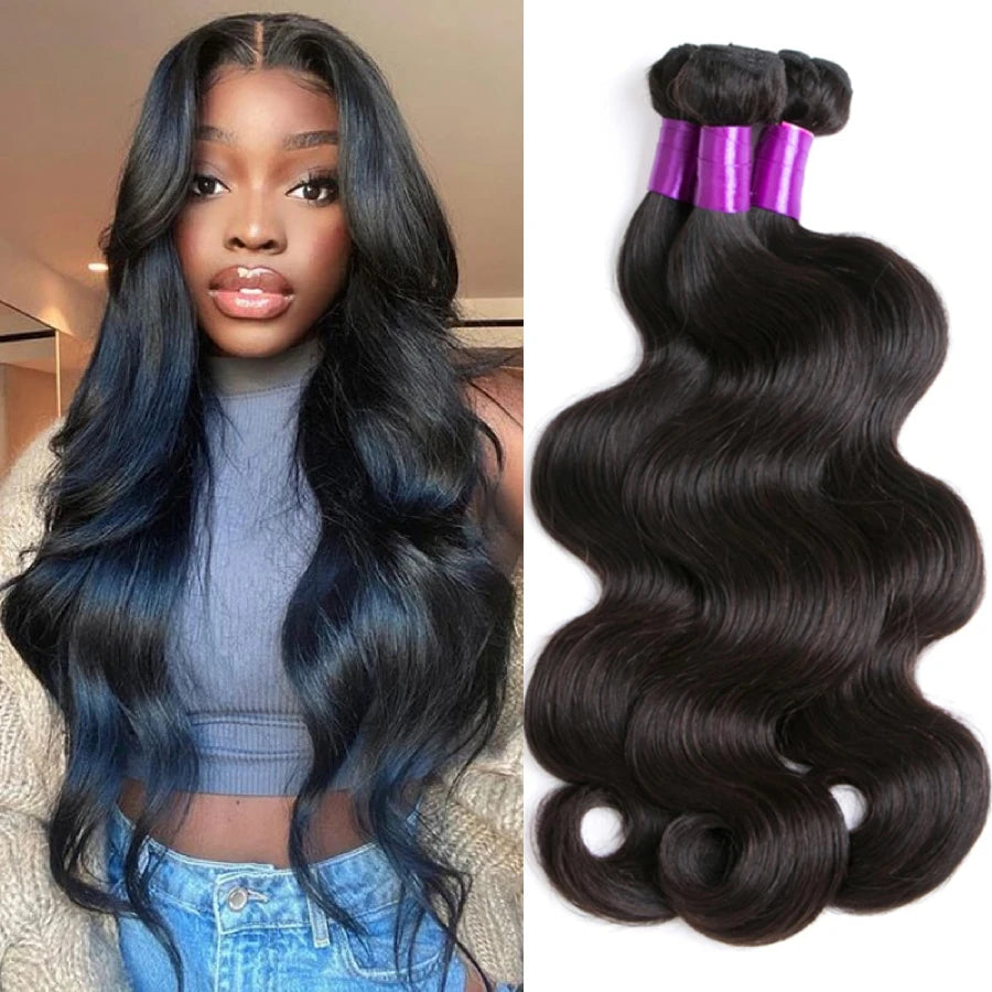 Extensiones de Cabello Humano Brasileño con Ondas Suaves, 1/3/4 Piezas, Negro Natural, 14-30 Pulgadas, Extensiones de Cabello Brasileño Remy