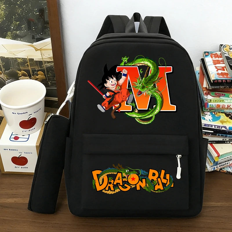 Juego de 2 Mochilas de Dragon Ball, Estuches para Lápices, Anime Son Goku, Bolsas de Hombro con Letras, Estuches para Bolígrafos, Mochilas Escolares Grandes de Dibujos Animados para Exteriores, Regalo