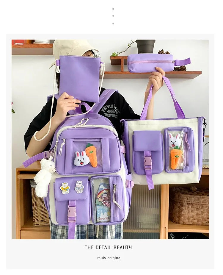 Mochila escolar Kawaii para niños y niñas, conjunto de 4 piezas, mochilas escolares para adolescentes y niñas