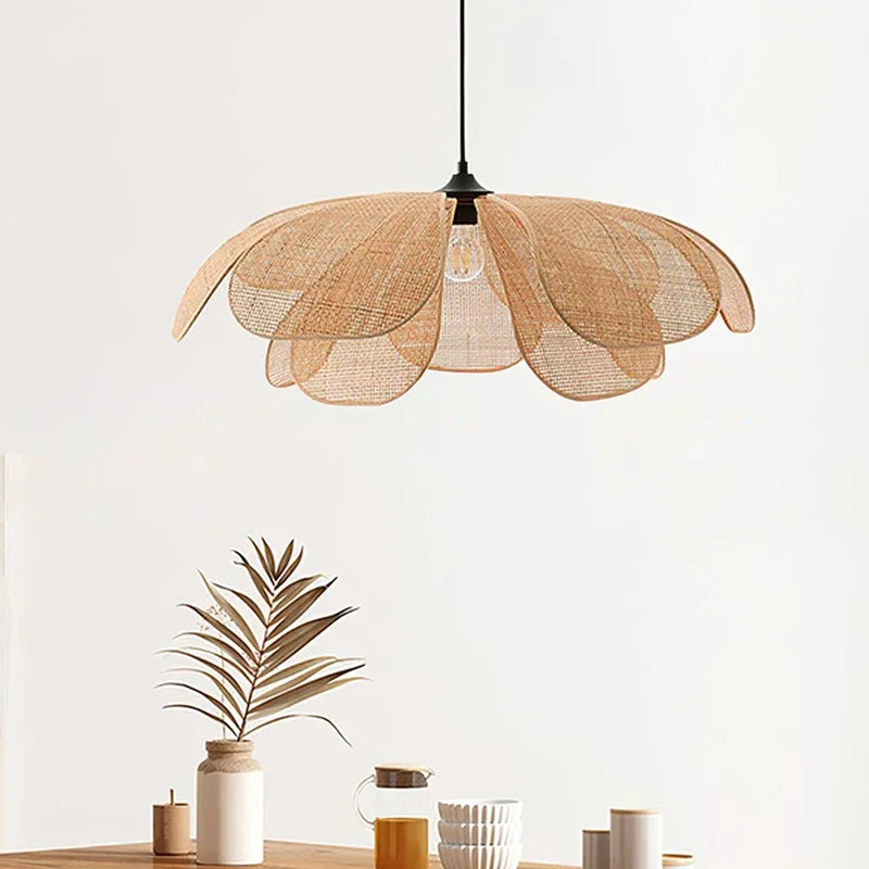 Lámparas de techo, lámpara colgante de ratán con forma de flor, lámpara colgante de ratán tejido para sala de estar, comedor, casa de huéspedes, decoración del hogar