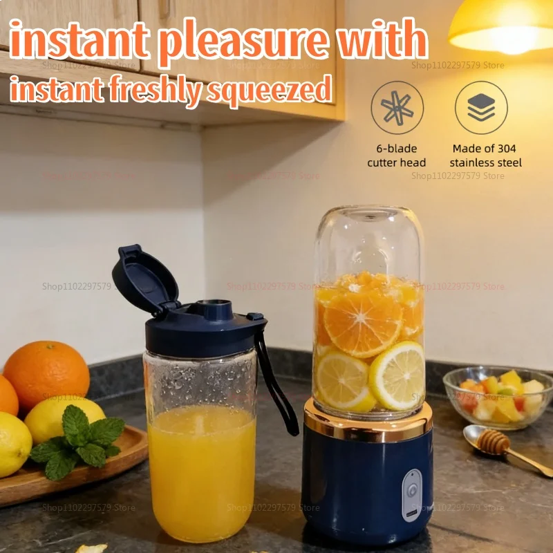 Licuadora Eléctrica Portátil de 6 Cuchillas, Máquina para Hacer Jugos y Smoothies, Trituradora de Hielo, Procesador de Alimentos Personal para Bebidas Frescas