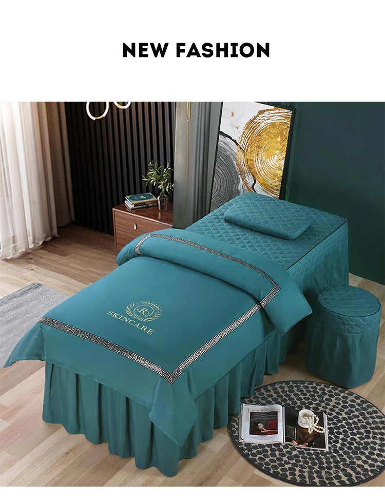 Estilo nórdico 4 Uds. Funda de cama para salón de belleza, falda de cama para Spa de masaje, funda de almohada, funda para taburete, funda de Dulvet, juegos de cama Sabanas