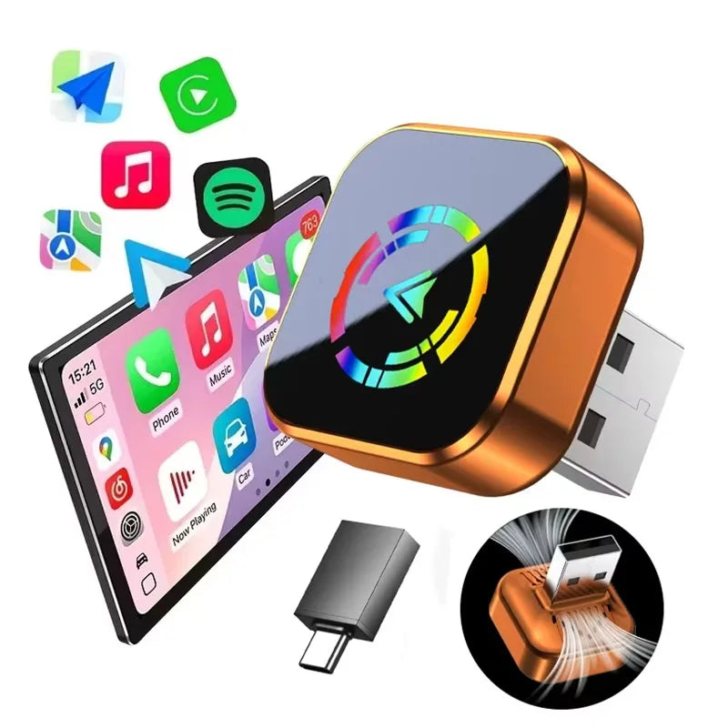 Adaptador Inalámbrico CarPlay 2 en 1, Plug-and-Play para iPhone 6 y Android 11 o superiores, Adaptador para Auto con Puerto USB/USB-C, Accesorio para Auto