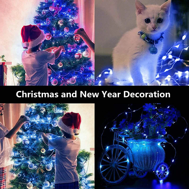 Guirnaldas de luces LED con botón y batería, guirnalda de luces navideñas, boda, Año Nuevo, dormitorio, sala de estar, decoración de jardín