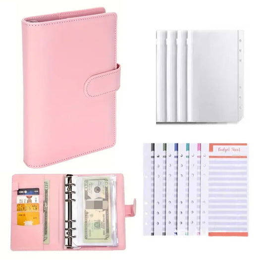 Carpeta de presupuesto de cuero PU con bolsillos para sobres de efectivo, carpeta pequeña de presupuesto francés con cremallera para ahorrar dinero, organizador planificador A6