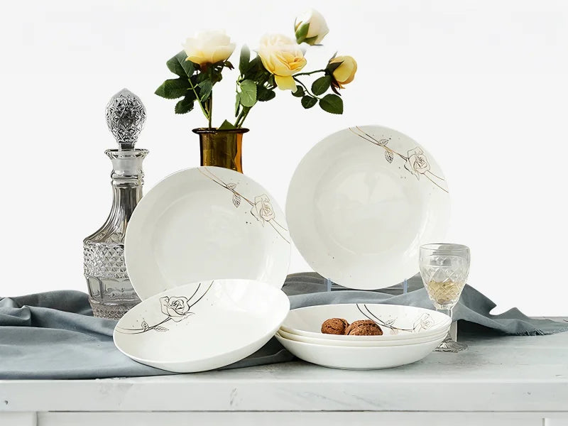 Juego de 4 Uds., 8 pulgadas, platos de porcelana de hueso, rosa dorada, platos de porcelana para comida, platos de cerámica para servir, juego de platos de cena