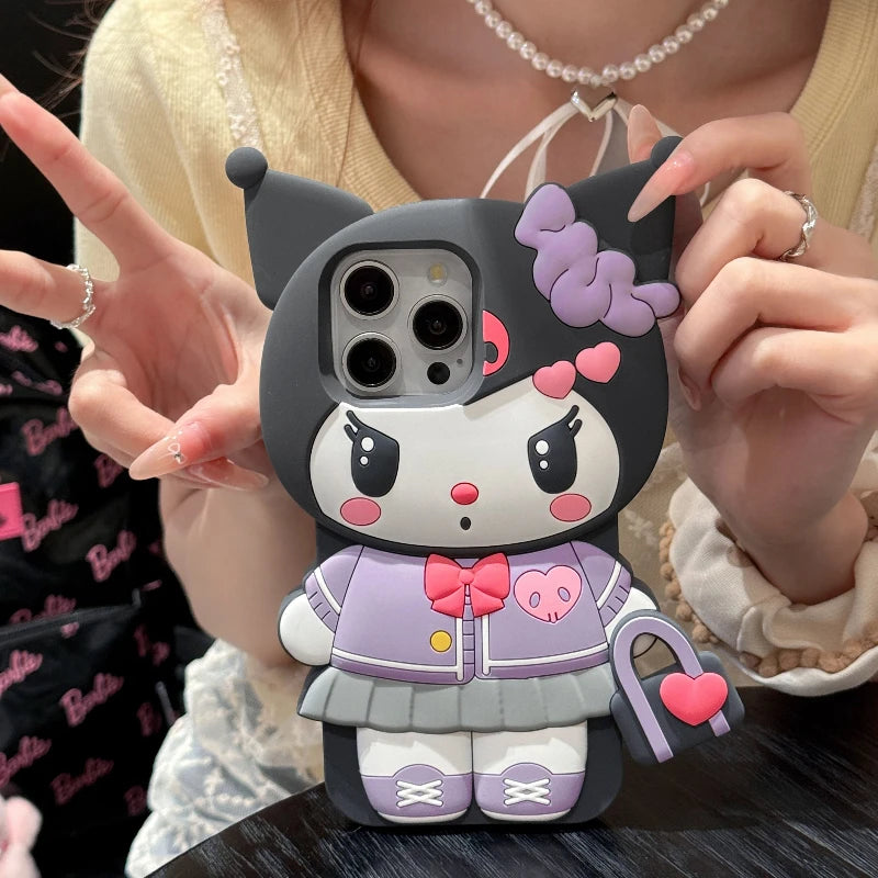 Funda de teléfono Kuromi con dibujos animados en 3D para iPhone 17 Pro17 16 15 14 13 12 11 Pro Max 16 Plus, fundas de teléfono de silicona suave a prueba de golpes