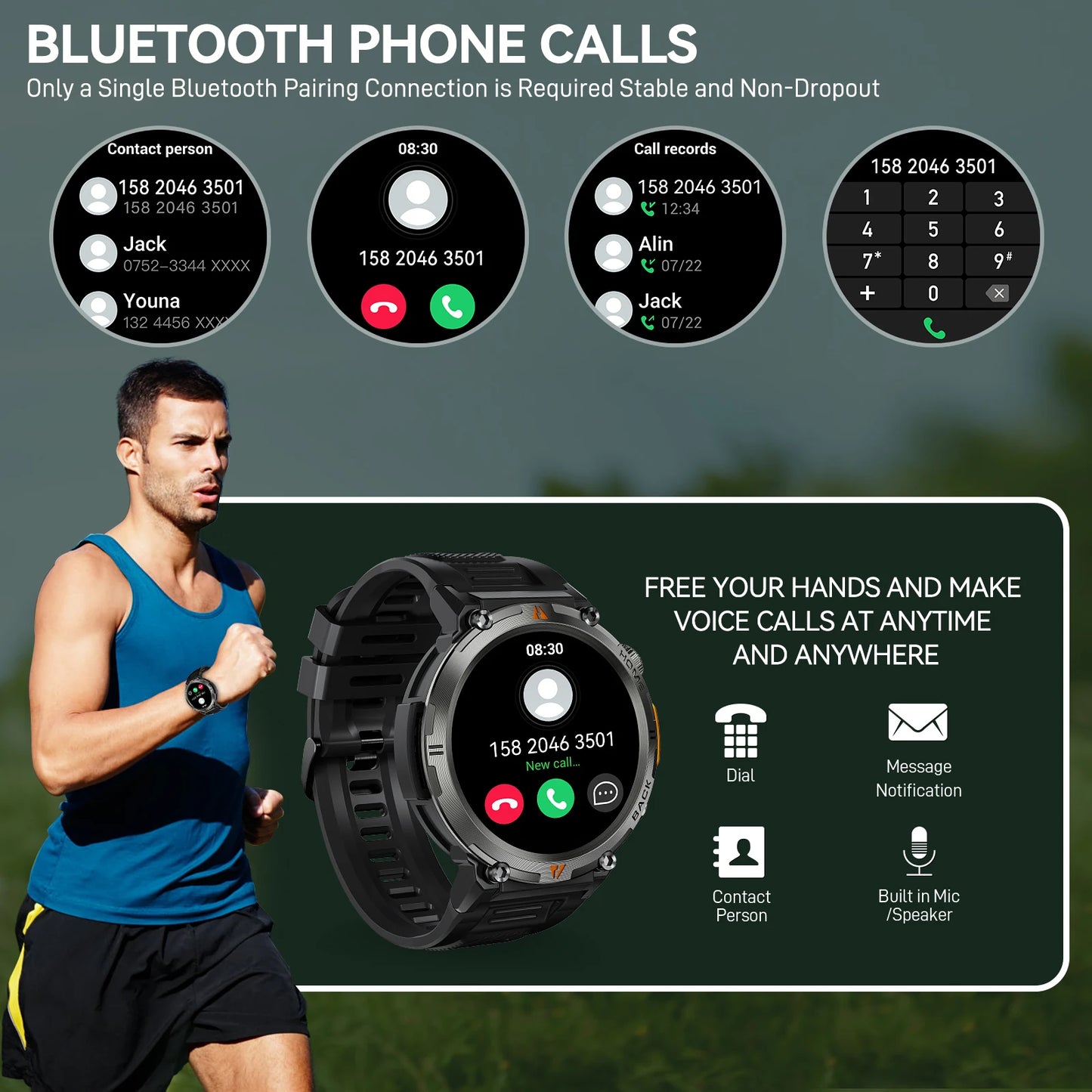 EIGIIS KE3 2025 nuevo reloj inteligente con llamada Bluetooth para hombres pantalla completamente táctil con Monitor de salud linterna de ritmo cardíaco reloj inteligente