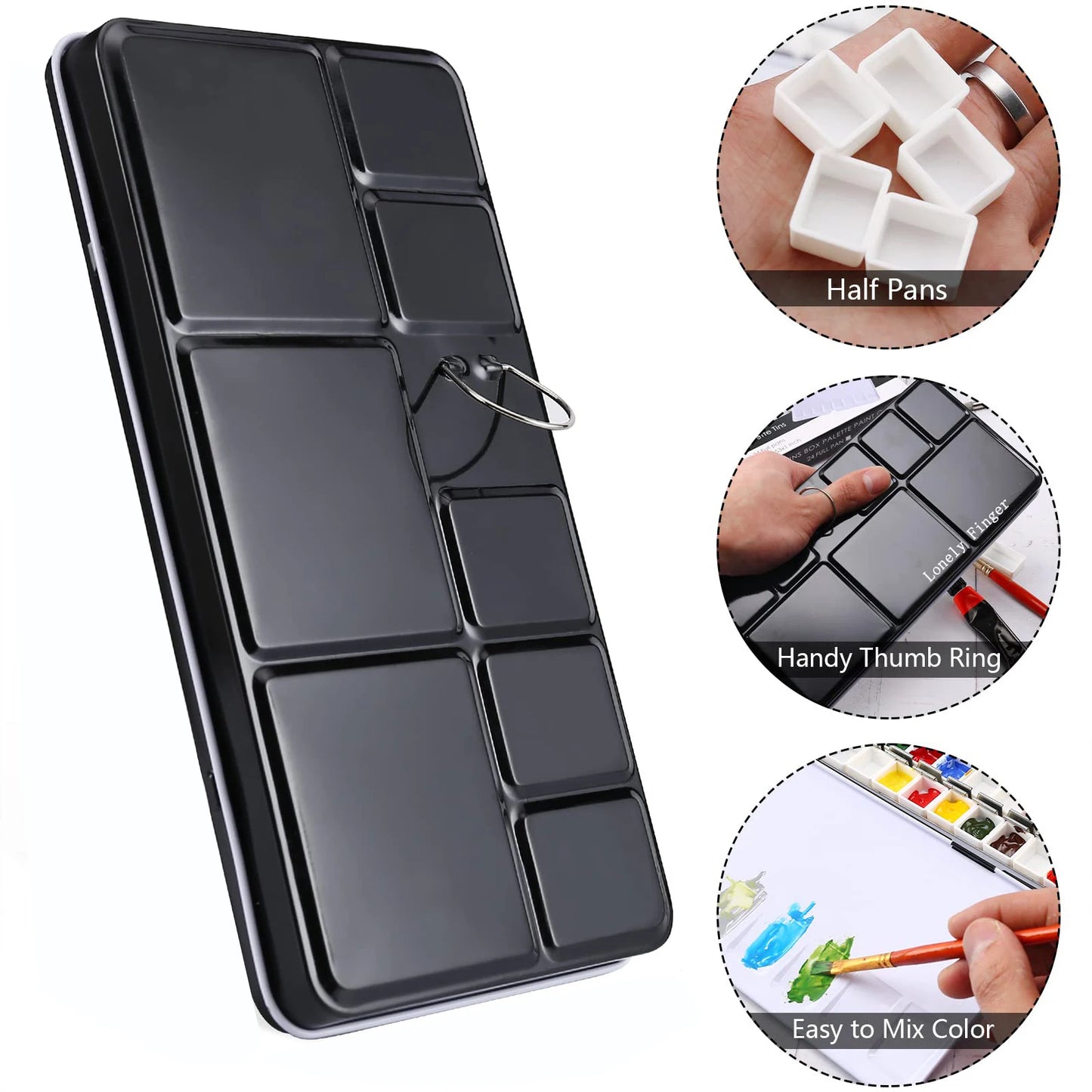Caja de paleta de estaño de acuarela de Metal vacía con 14/26/52 Uds. Medias sartenes de acuarela vacías desmontables para paleta de acuarelas de viaje DIY
